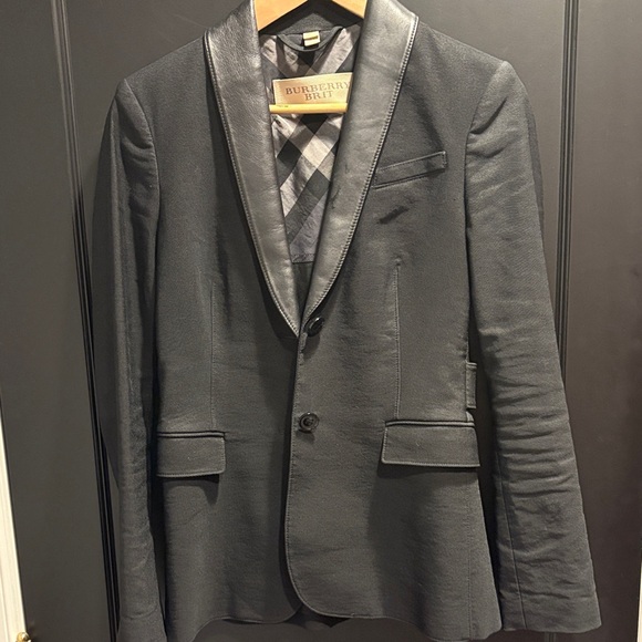 Burberry blazer jacket with lamb leather small size 4 nova check lining - Picture 1 of 15